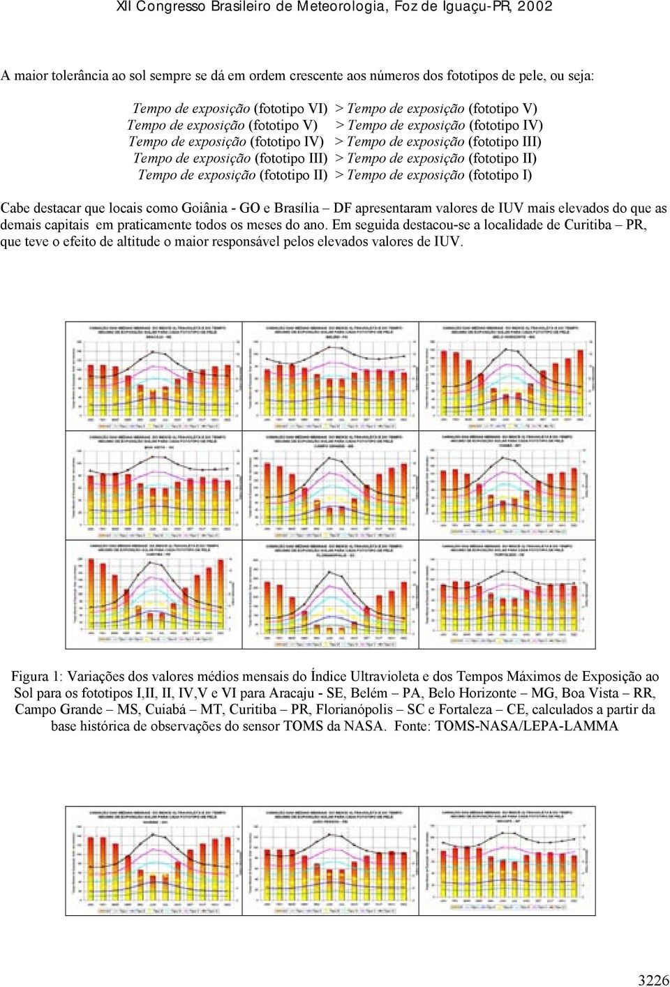 (fototipo II) > Tempo de exposição (fototipo I) Cabe destacar que locais como Goiânia - GO e Brasília DF apresentaram valores de IUV mais elevados do que as demais capitais em praticamente todos os