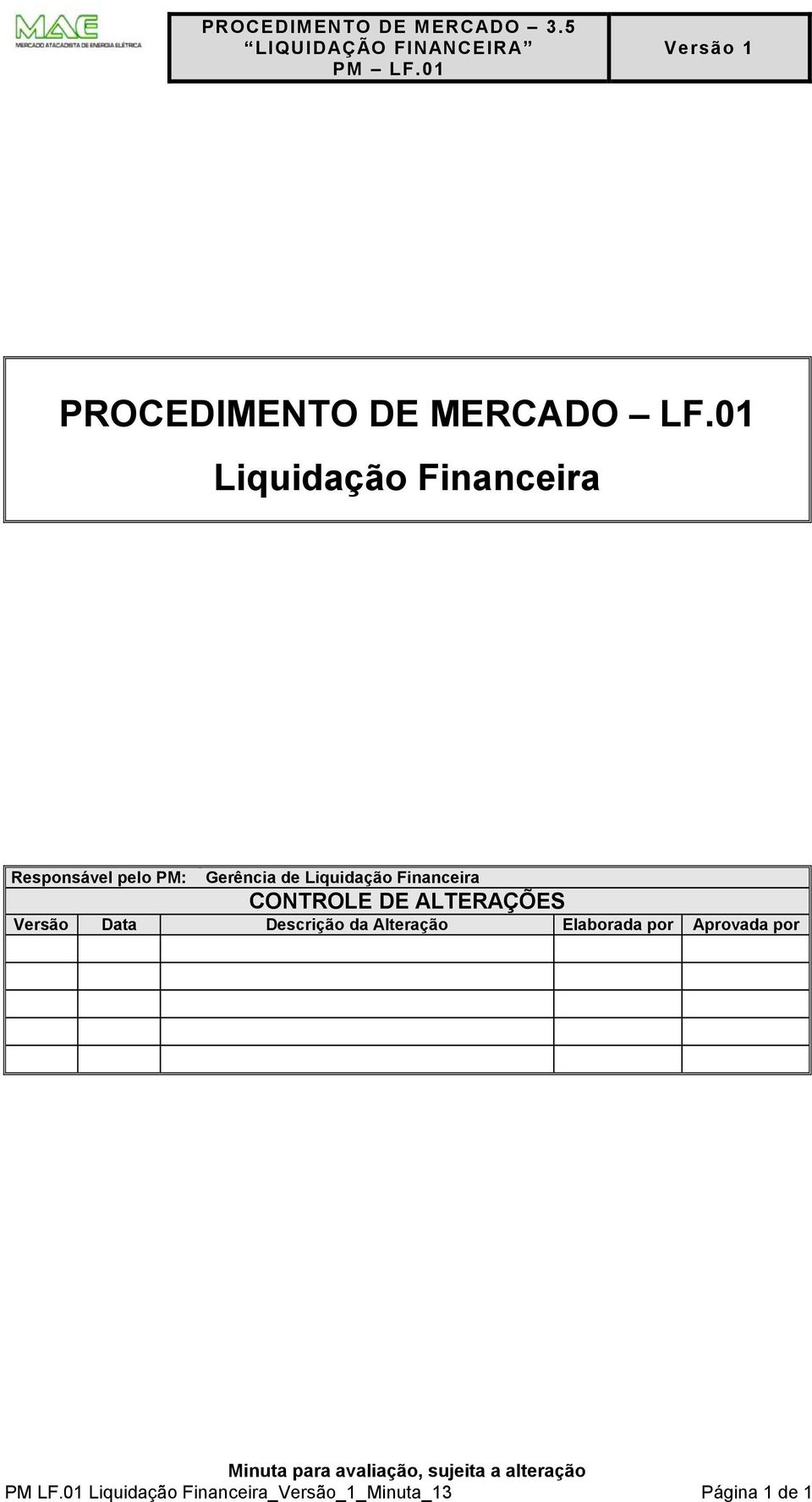 Financeira CONTROLE DE ALTERAÇÕES Versão Data Descrição