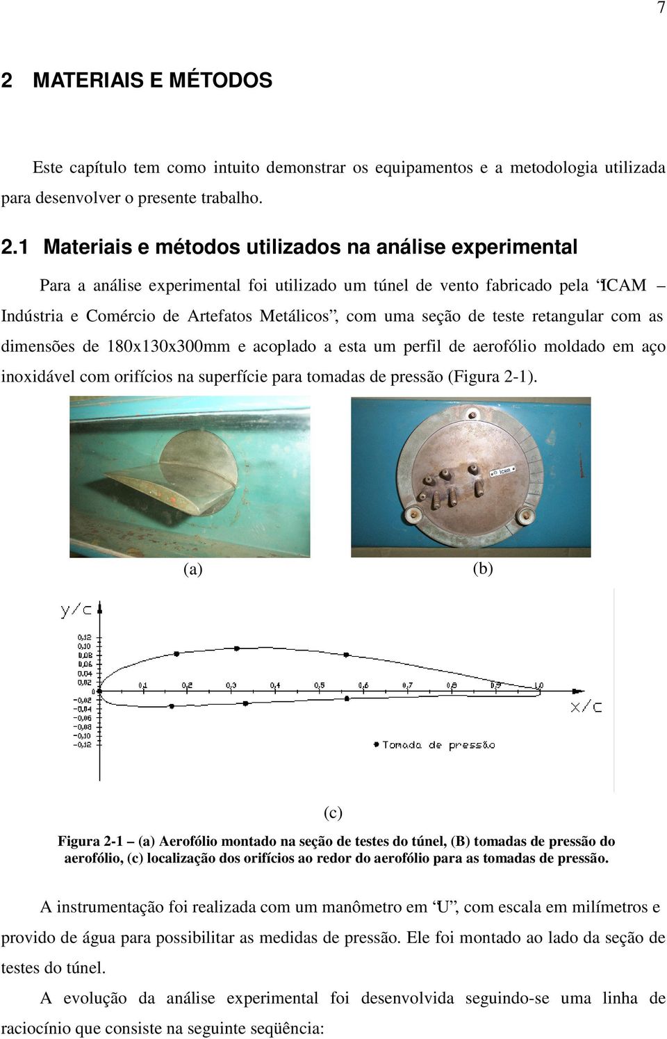 180x130x300mm e acoplado a esta um perfil de aerofólio moldado em aço inoxidável com orifícios na superfície para tomadas de pressão (Figura 2-1).