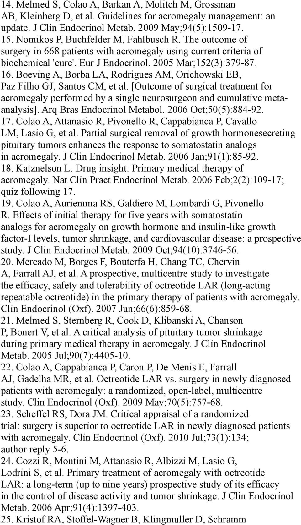 Boeving A, Borba LA, Rodrigues AM, Orichowski EB, Paz Filho GJ, Santos CM, et al. [Outcome of surgical treatment for acromegaly performed by a single neurosurgeon and cumulative metaanalysis].