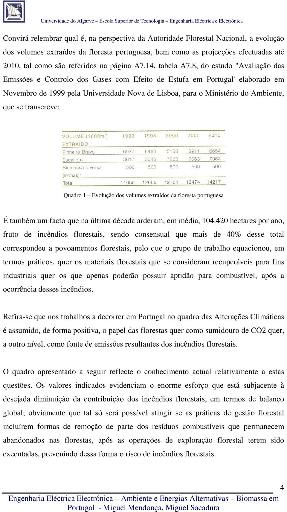 8, do estudo "Avaliação das Emissões e Controlo dos Gases com Efeito de Estufa em Portugal' elaborado em Novembro de 1999 pela Universidade Nova de Lisboa, para o Ministério do Ambiente, que se