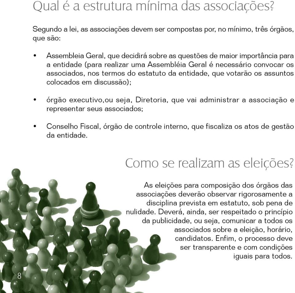 Assembléia Geral é necessário convocar os associados, nos termos do estatuto da entidade, que votarão os assuntos colocados em discussão); órgão executivo,ou seja, Diretoria, que vai administrar a