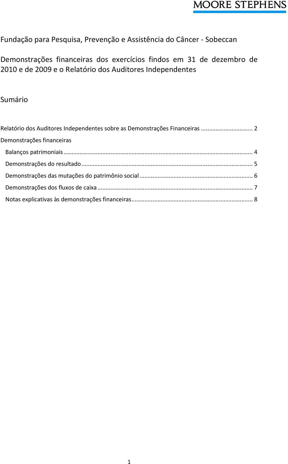 Financeiras... 2 Demonstrações financeiras Balanços patrimoniais... 4 Demonstrações do resultado.