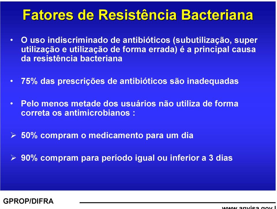 prescrições de antibióticos são inadequadas Pelo menos metade dos usuários não utiliza de forma