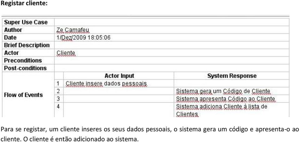 sistema gera um código e apresenta-o ao