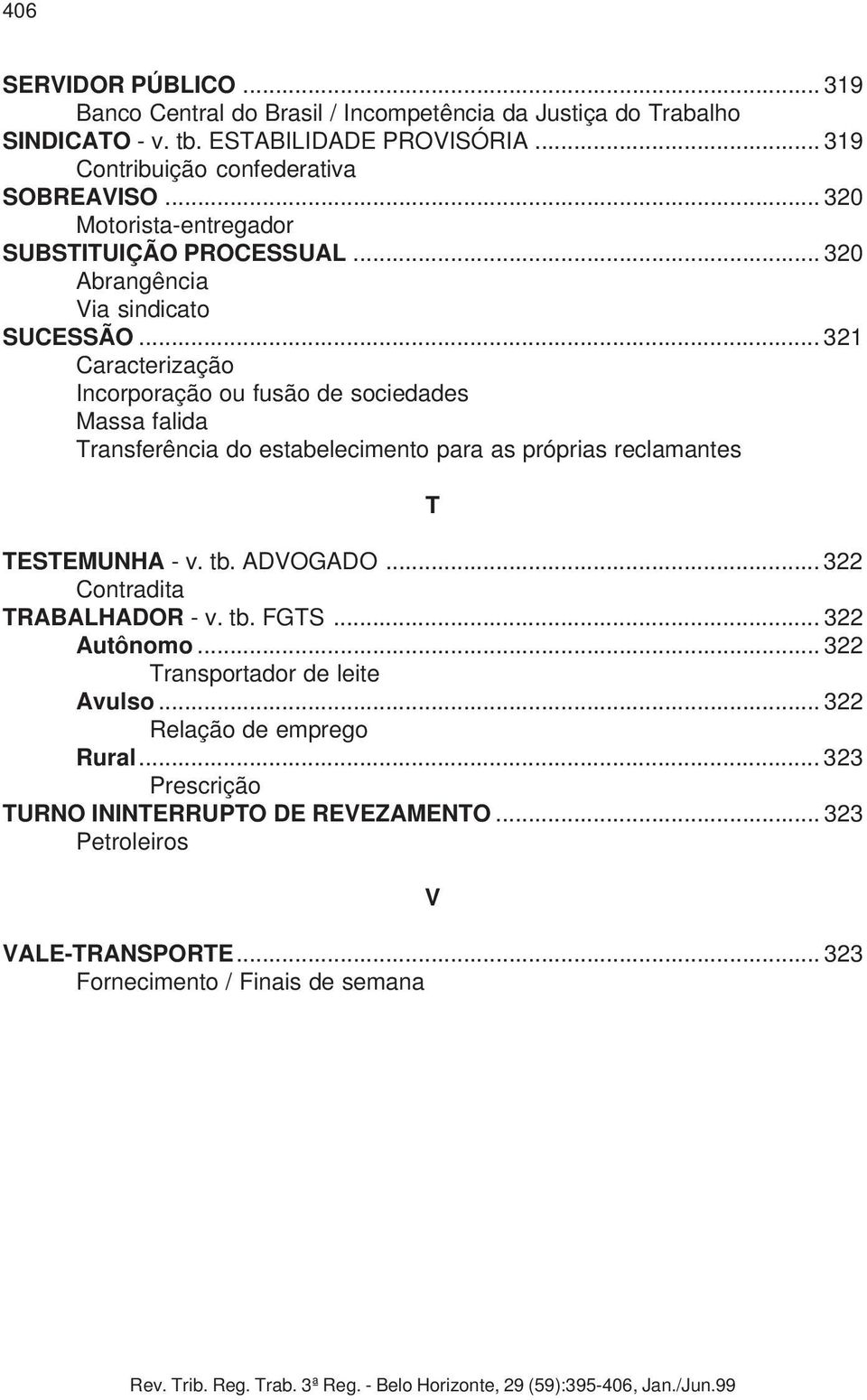 .. 321 Caracterização Incorporação ou fusão de sociedades Massa falida Transferência do estabelecimento para as próprias reclamantes T TESTEMUNHA - v. tb. ADVOGADO.