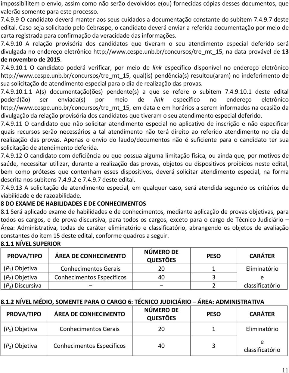 Caso seja solicitado pelo Cebraspe, o candidato deverá enviar a referida documentação por meio de carta registrada para confirmação da veracidade das informações. 7.4.9.