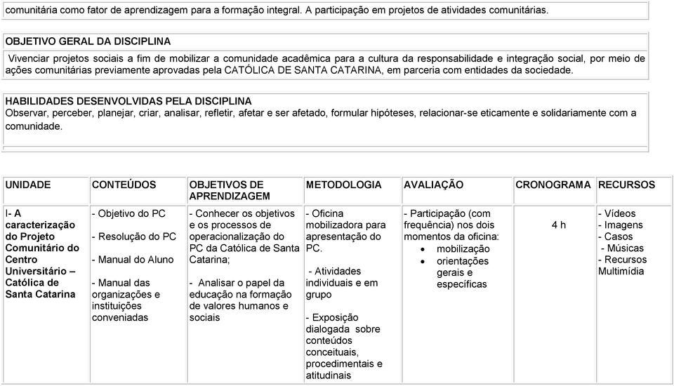 aprovadas pela CATÓLICA DE SANTA CATARINA, em parceria com entidades da sociedade.