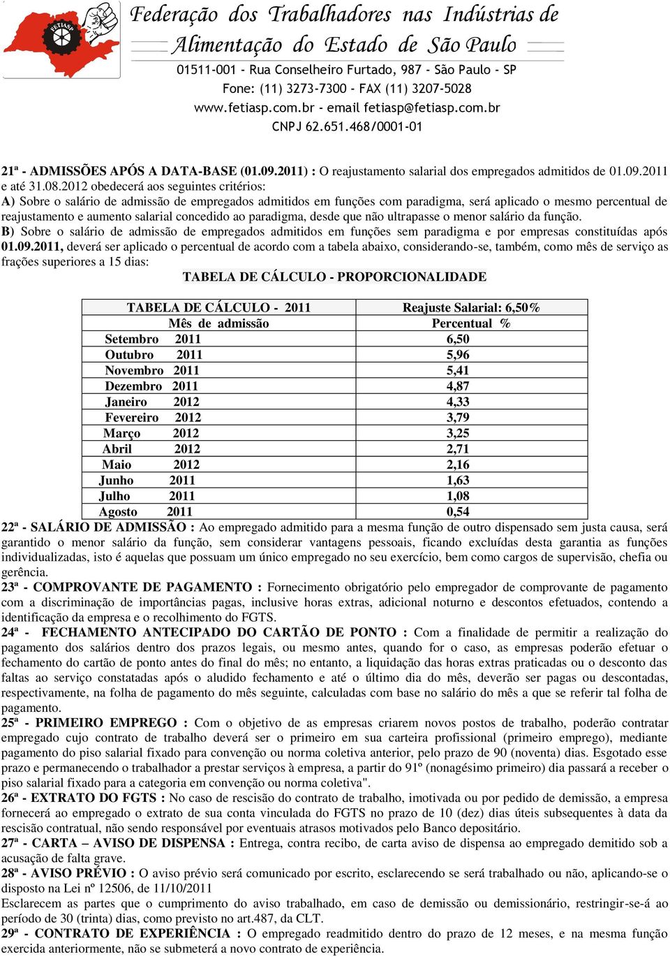 2012 obedecerá aos seguintes critérios: A) Sobre o salário de admissão de empregados admitidos em funções com paradigma, será aplicado o mesmo percentual de reajustamento e aumento salarial concedido