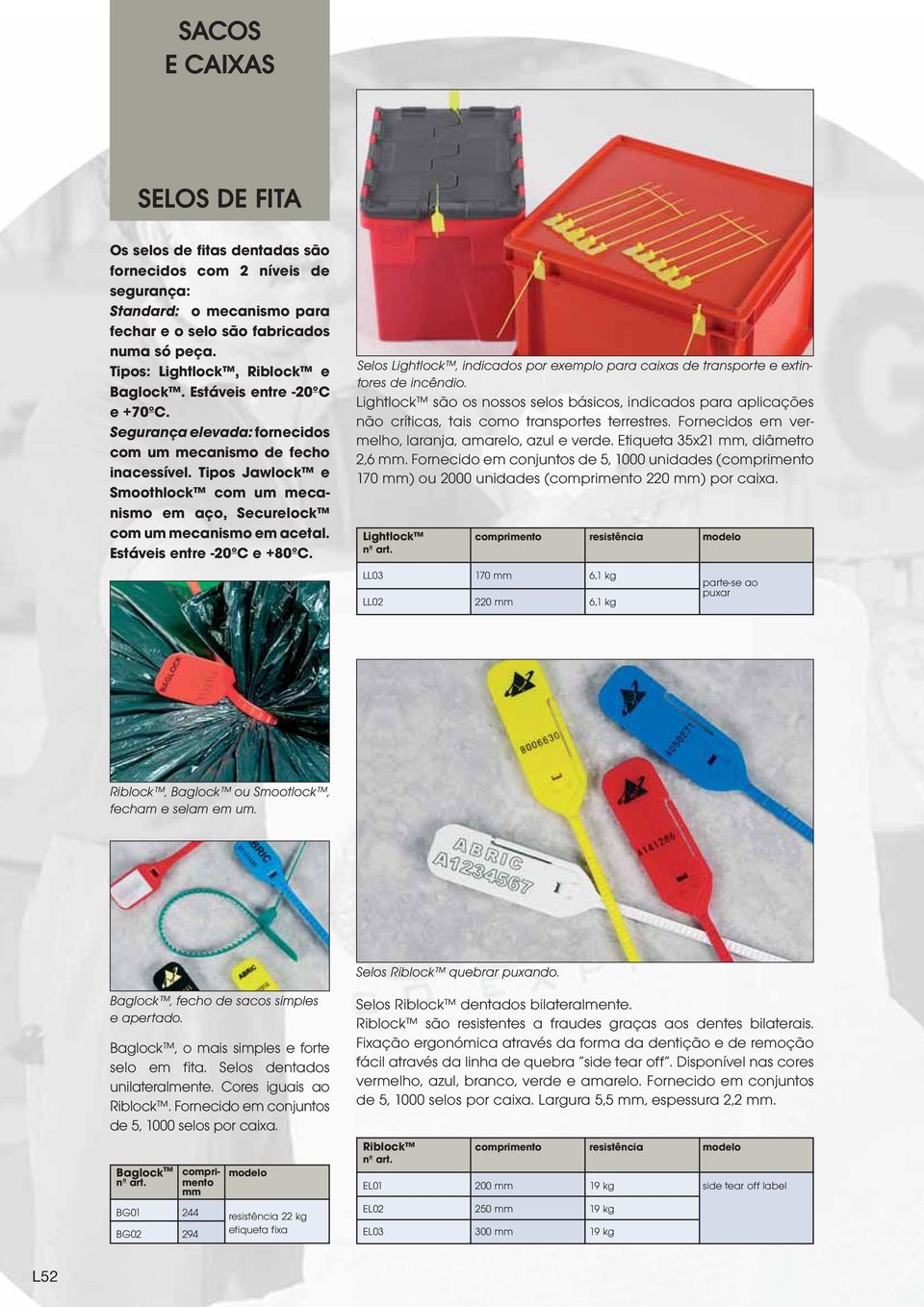 Tipos Jawlock e Smoothlock com um mecanismo em aço, Securelock com um mecanismo em acetal. Estáveis entre -20ºC e +80ºC.