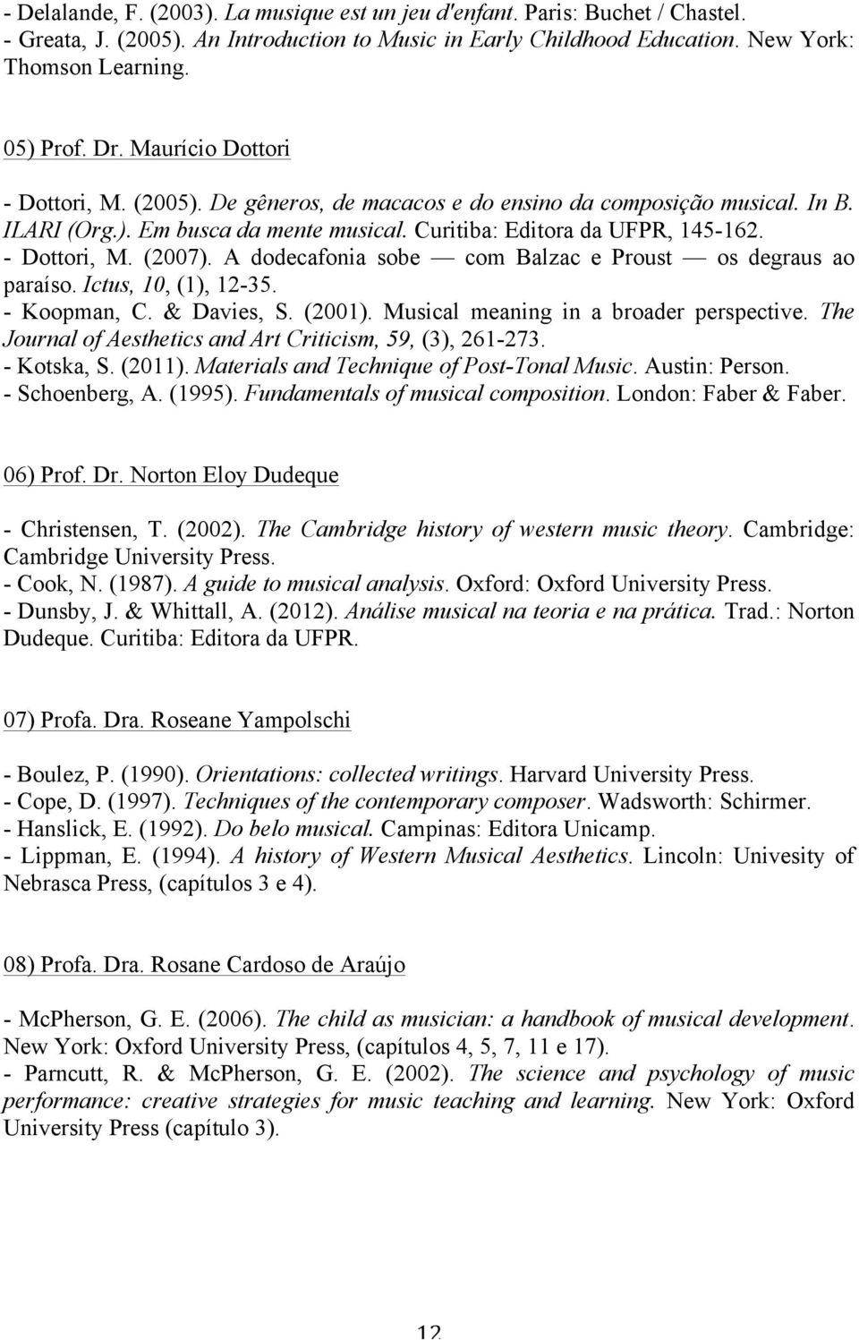 A dodecafonia sobe com Balzac e Proust os degraus ao paraíso. Ictus, 10, (1), 12-35. - Koopman, C. & Davies, S. (2001). Musical meaning in a broader perspective.