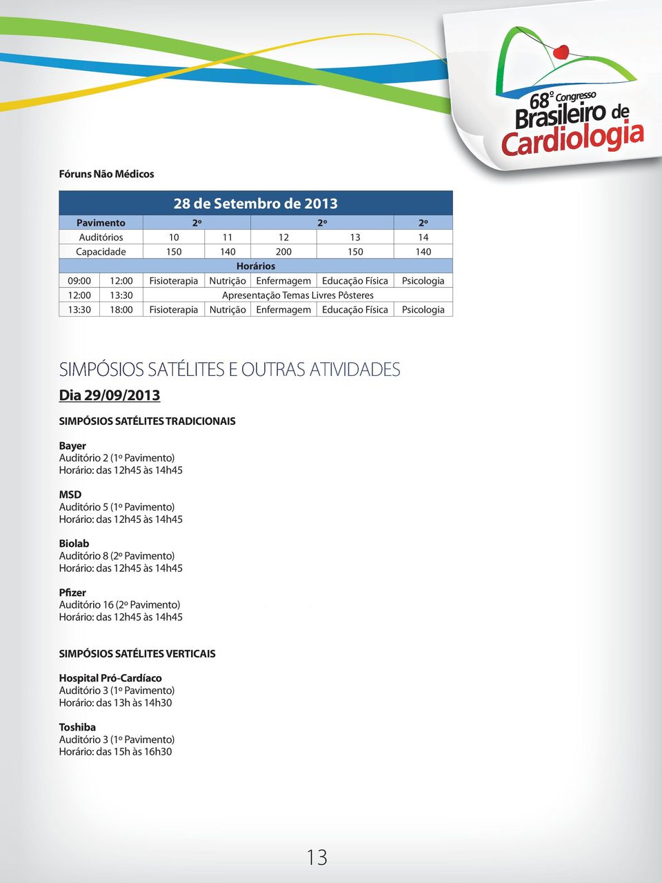 TRADICIONAIS Bayer Auditório 2 (1º Pavimento) Horário: das 12h45 às 14h45 MSD Auditório 5 (1º Pavimento) Horário: das 12h45 às 14h45 Biolab Auditório 8 (2º Pavimento) Horário: das 12h45 às 14h45