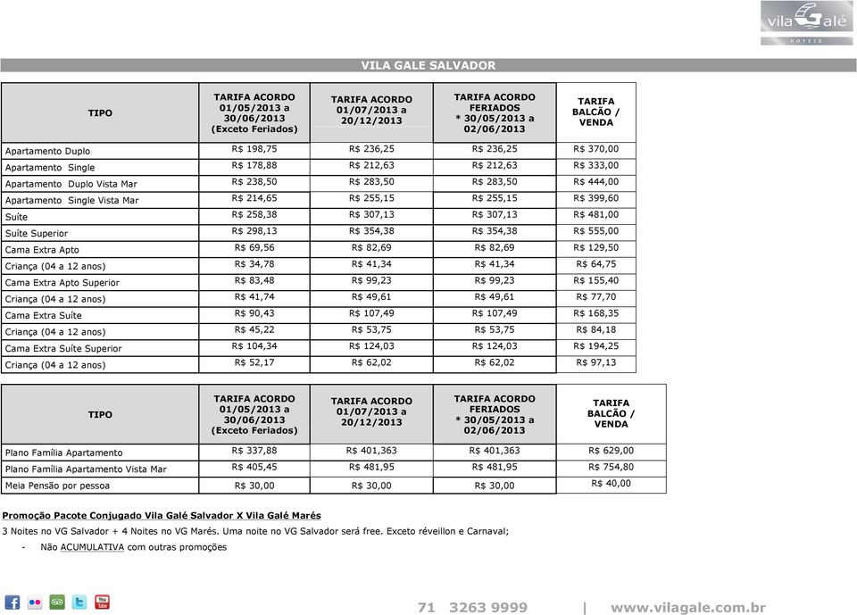 69,56 R$ 82,69 R$ 82,69 R$ 129,50 Criança (04 a 12 anos) R$ 34,78 R$ 41,34 R$ 41,34 R$ 64,75 Cama Extra Apto Superior R$ 83,48 R$ 99,23 R$ 99,23 R$ 155,40 Criança (04 a 12 anos) R$ 41,74 R$ 49,61 R$