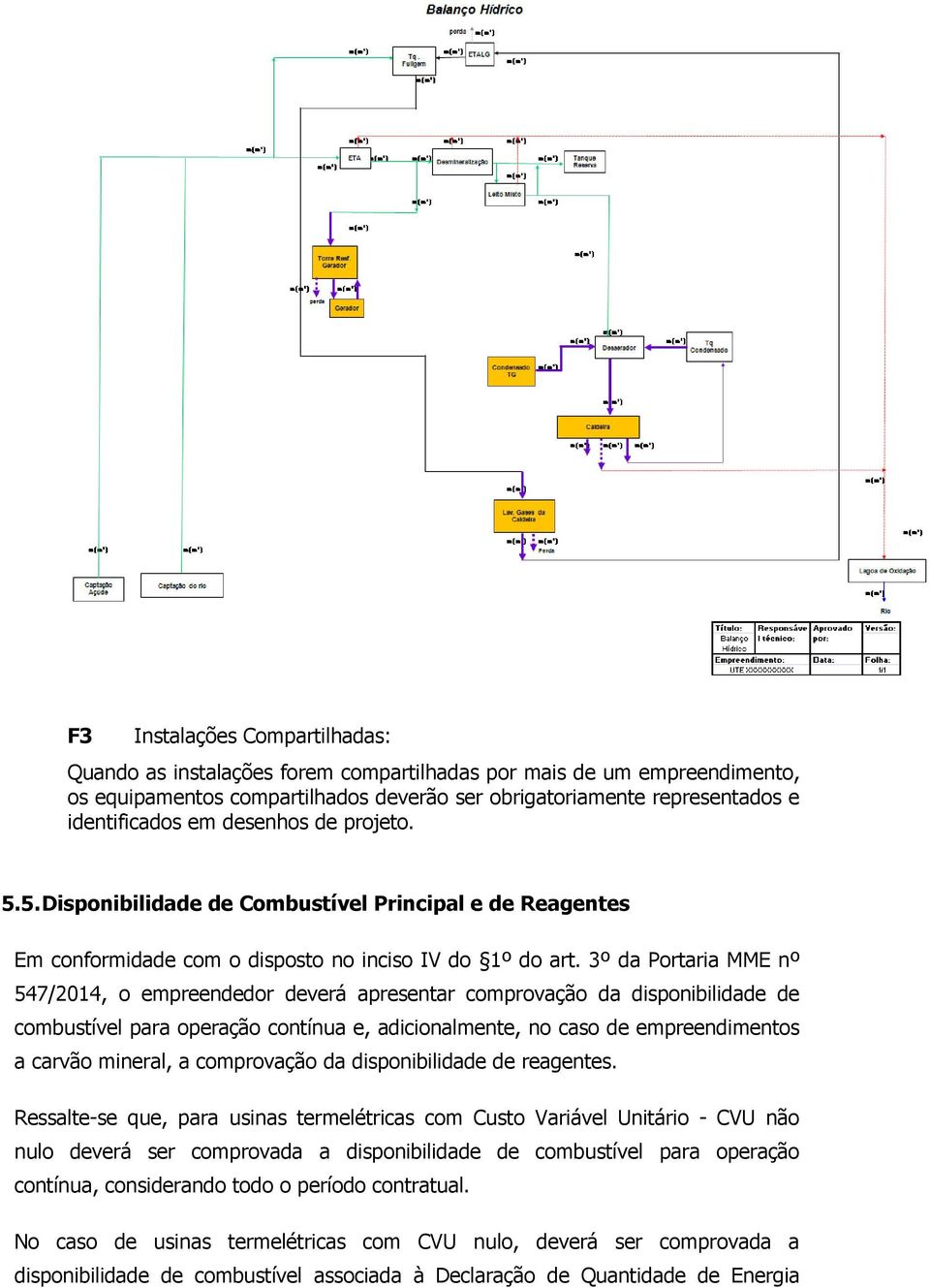 3º da Portaria MME nº 547/2014, o empreendedor deverá apresentar comprovação da disponibilidade de combustível para operação contínua e, adicionalmente, no caso de empreendimentos a carvão mineral, a