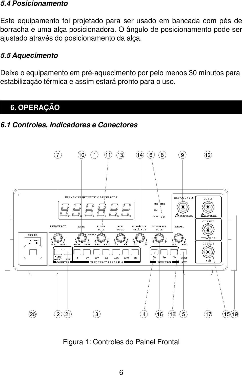 5 Aquecimento Deixe o equipamento em pré-aquecimento por pelo menos 30 minutos para estabilização térmica e