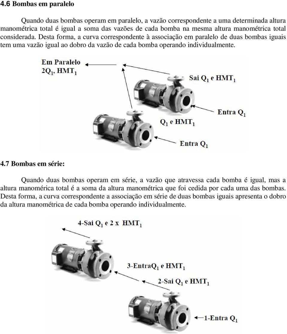 Desta forma, a curva correspondente à associação em paralelo de duas bombas iguais tem uma vazão igual ao dobro da vazão de cada bomba operando individualmente. 4.