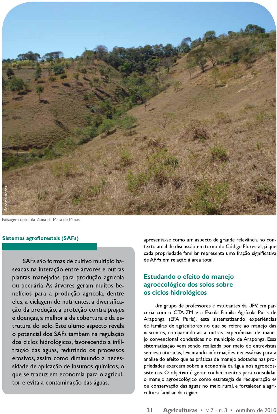 As árvores geram muitos benefícios para a produção agrícola, dentre eles, a ciclagem de nutrientes, a diversificação da produção, a proteção contra pragas e doenças, a melhoria da cobertura e da