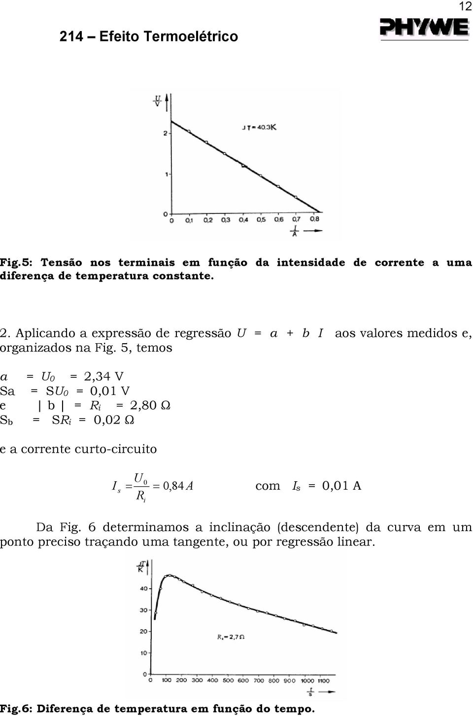 5, temos a U 0,34 V Sa SU 0 0,01 V e b R i,80 Ω S b SR i 0,0 Ω e a corrente curto-circuito U s 0 0, 84 A com s 0,01 A R i