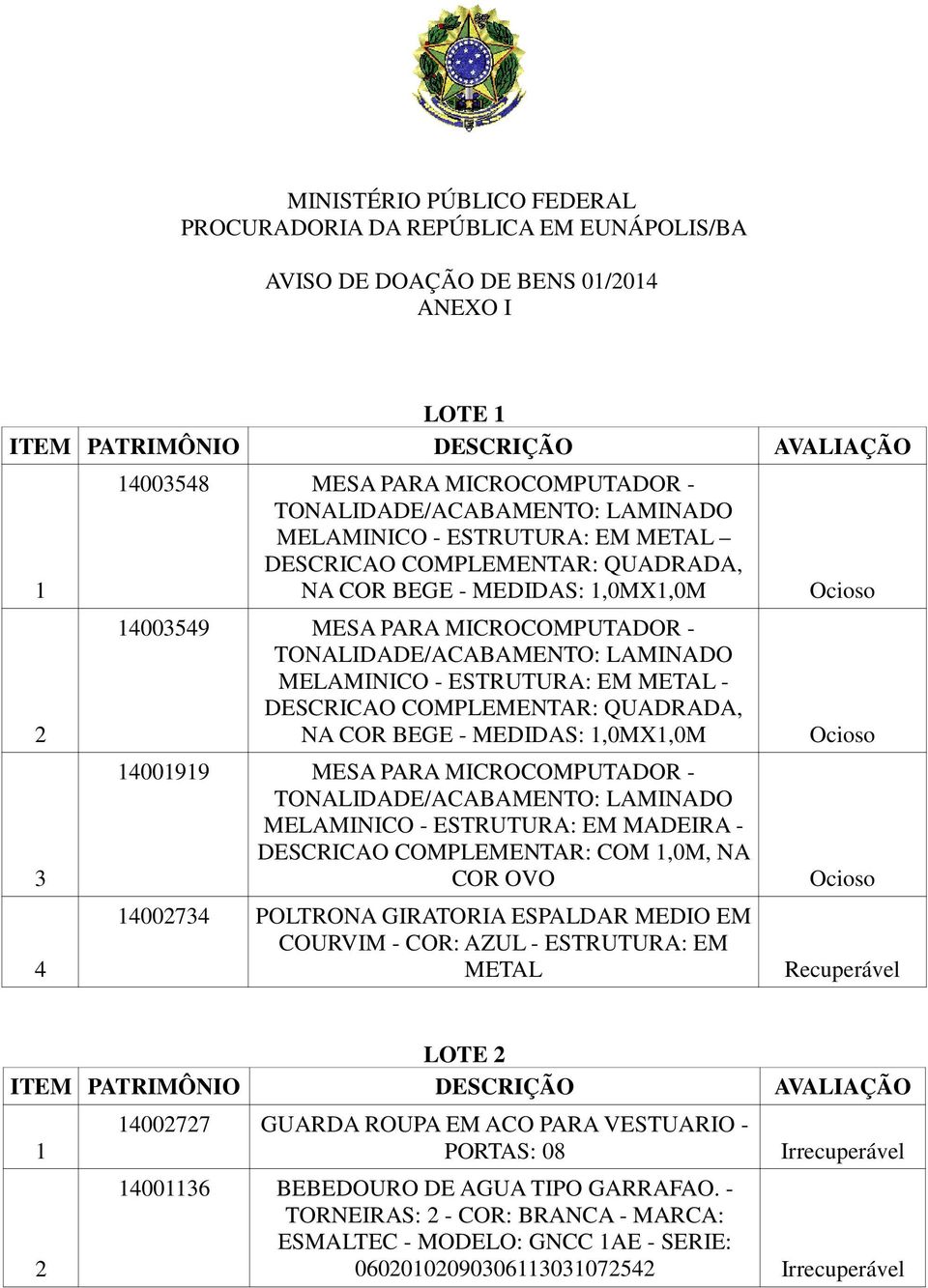 ESTRUTURA: EM MADEIRA - DESCRICAO COMPLEMENTAR: COM,0M, NA COR OVO 400734 POLTRONA GIRATORIA ESPALDAR MEDIO EM COURVIM - COR: AZUL - ESTRUTURA: EM METAL Recuperável LOTE