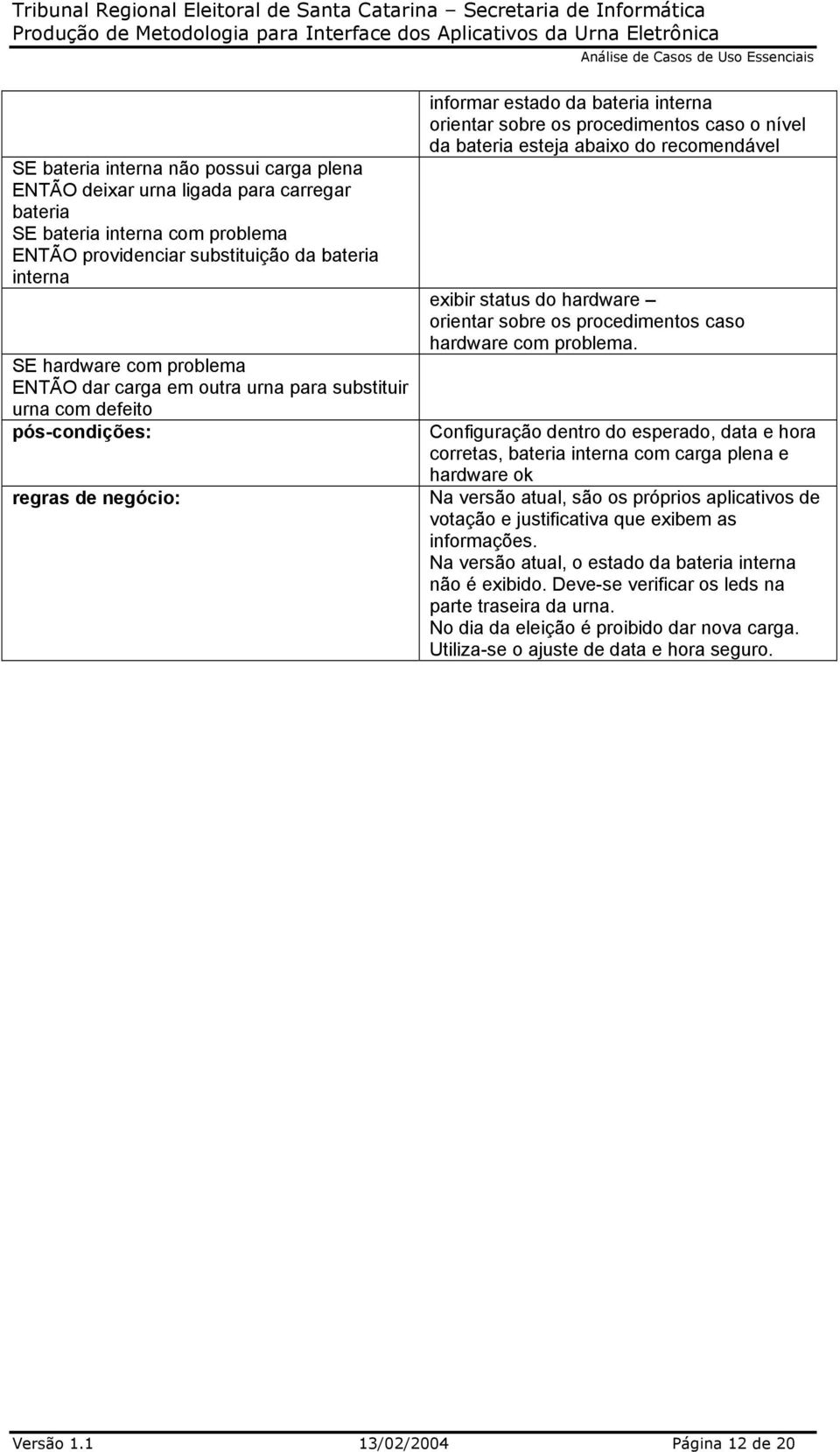 caso o nível da bateria esteja abaixo do recomendável exibir status do hardware orientar sobre os procedimentos caso hardware com problema.