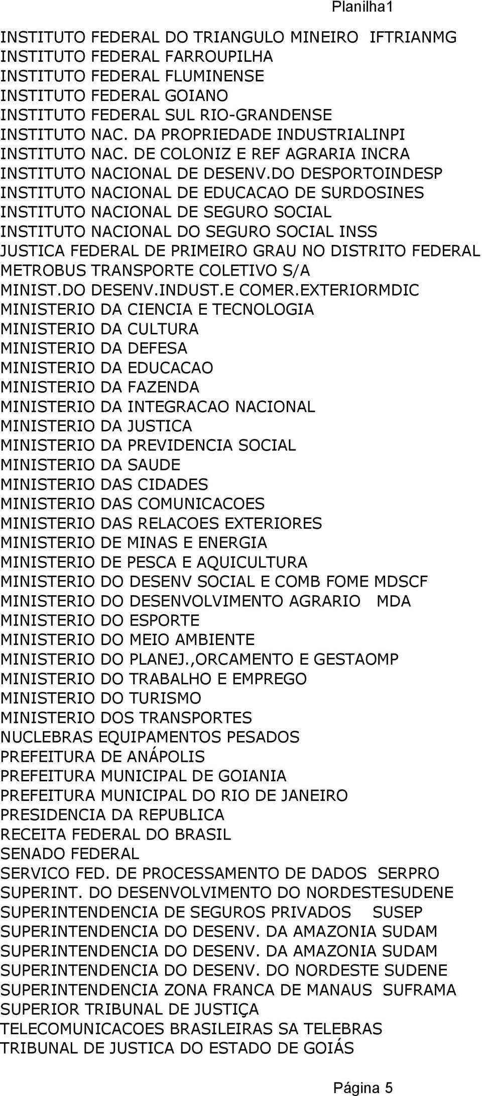 DO DESPORTOINDESP INSTITUTO NACIONAL DE EDUCACAO DE SURDOSINES INSTITUTO NACIONAL DE SEGURO SOCIAL INSTITUTO NACIONAL DO SEGURO SOCIAL INSS JUSTICA FEDERAL DE PRIMEIRO GRAU NO DISTRITO FEDERAL