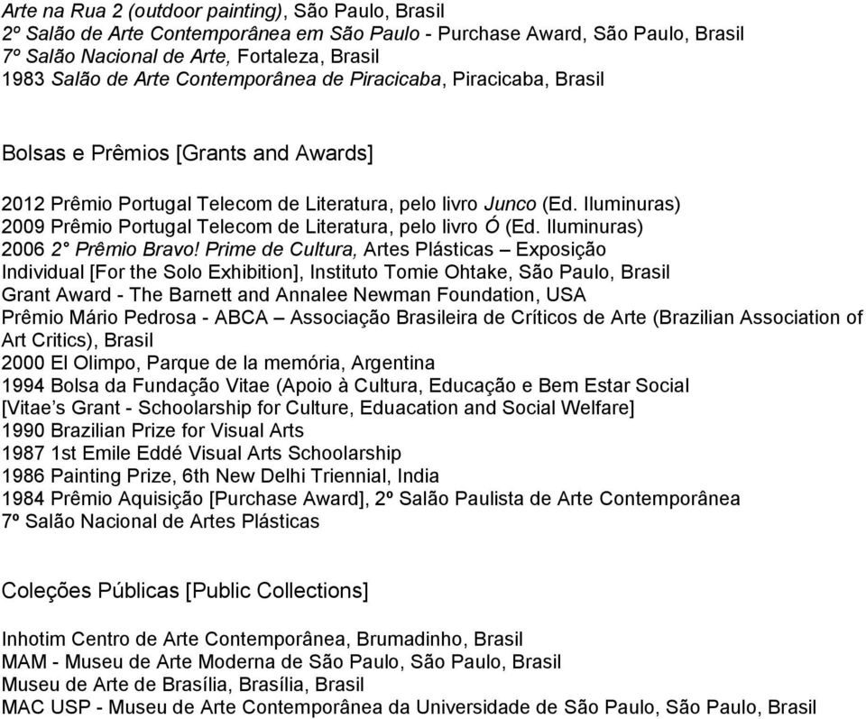 Iluminuras) 2009 Prêmio Portugal Telecom de Literatura, pelo livro Ó (Ed. Iluminuras) 2006 2 Prêmio Bravo!