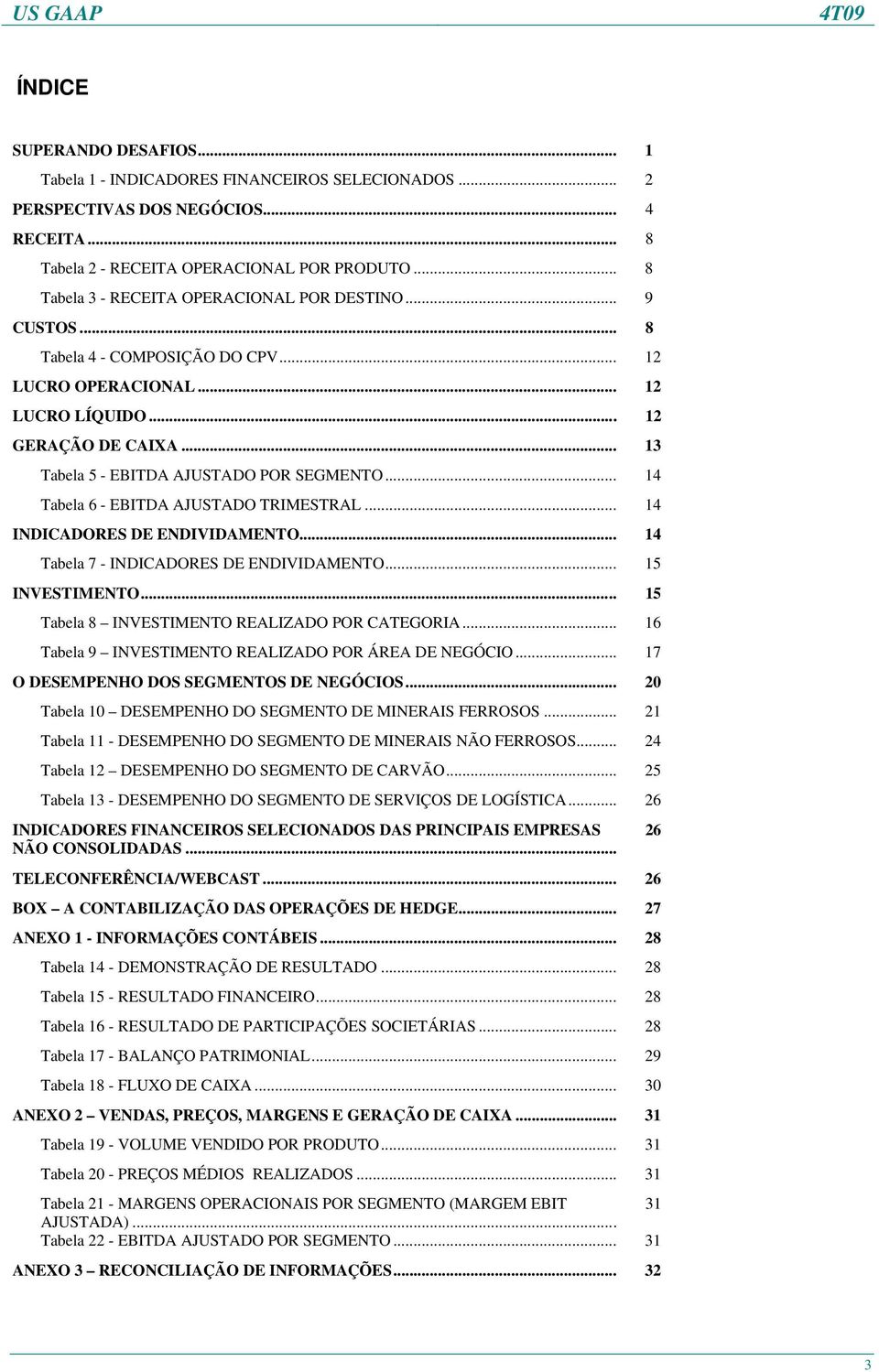 .. 13 Tabela 5 - EBITDA AJUSTADO POR SEGMENTO... 14 Tabela 6 - EBITDA AJUSTADO TRIMESTRAL... 14 INDICADORES DE ENDIVIDAMENTO... 14 Tabela 7 - INDICADORES DE ENDIVIDAMENTO... 15 INVESTIMENTO.