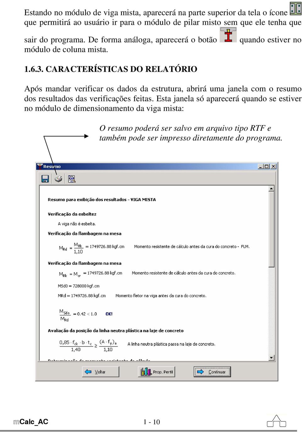 CARACTERÍSTICAS DO RELATÓRIO Após mandar verificar os dados da estrutura, abrirá uma janela com o resumo dos resultados das verificações feitas.