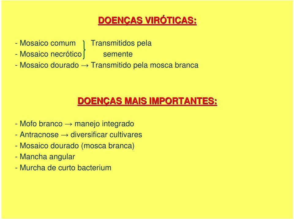 IMPORTANTES: - Mofo branco manejo integrado - Antracnose diversificar