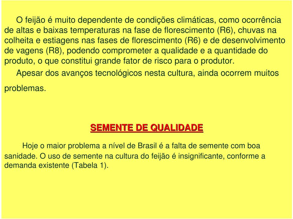 grande fator de risco para o produtor. Apesar dos avanços tecnológicos nesta cultura, ainda ocorrem muitos problemas.