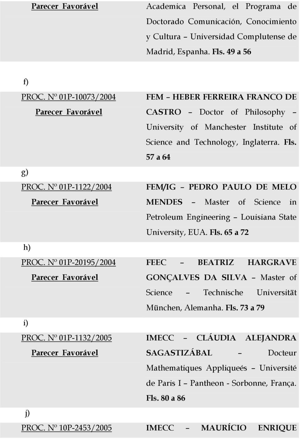 Nº 01P-1122/2004 FEM/IG PEDRO PAULO DE MELO MENDES Master of Science in Petroleum Engineering Louisiana State University, EUA. Fls. 65 a 72 h) PROC.