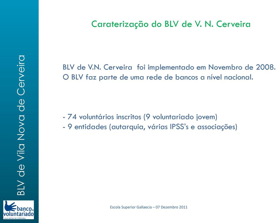 O BLV faz parte de uma rede de bancos a nível nacional.