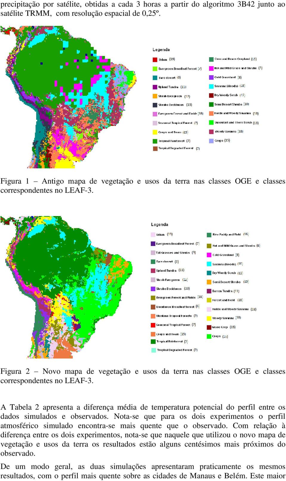 Figura 2 Novo mapa de vegetação e usos da terra nas classes OGE e classes correspondentes no LEAF-3.