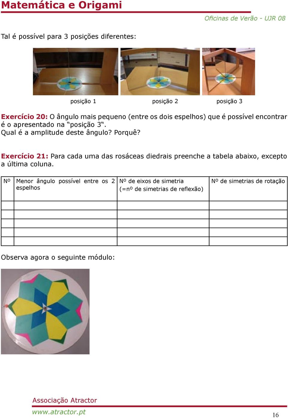 Exercício 21: Para cada uma das rosáceas diedrais preenche a tabela abaixo, excepto a última coluna.