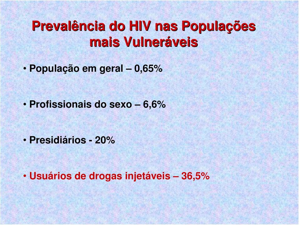 Profissionais do sexo 6,6% Presidiários