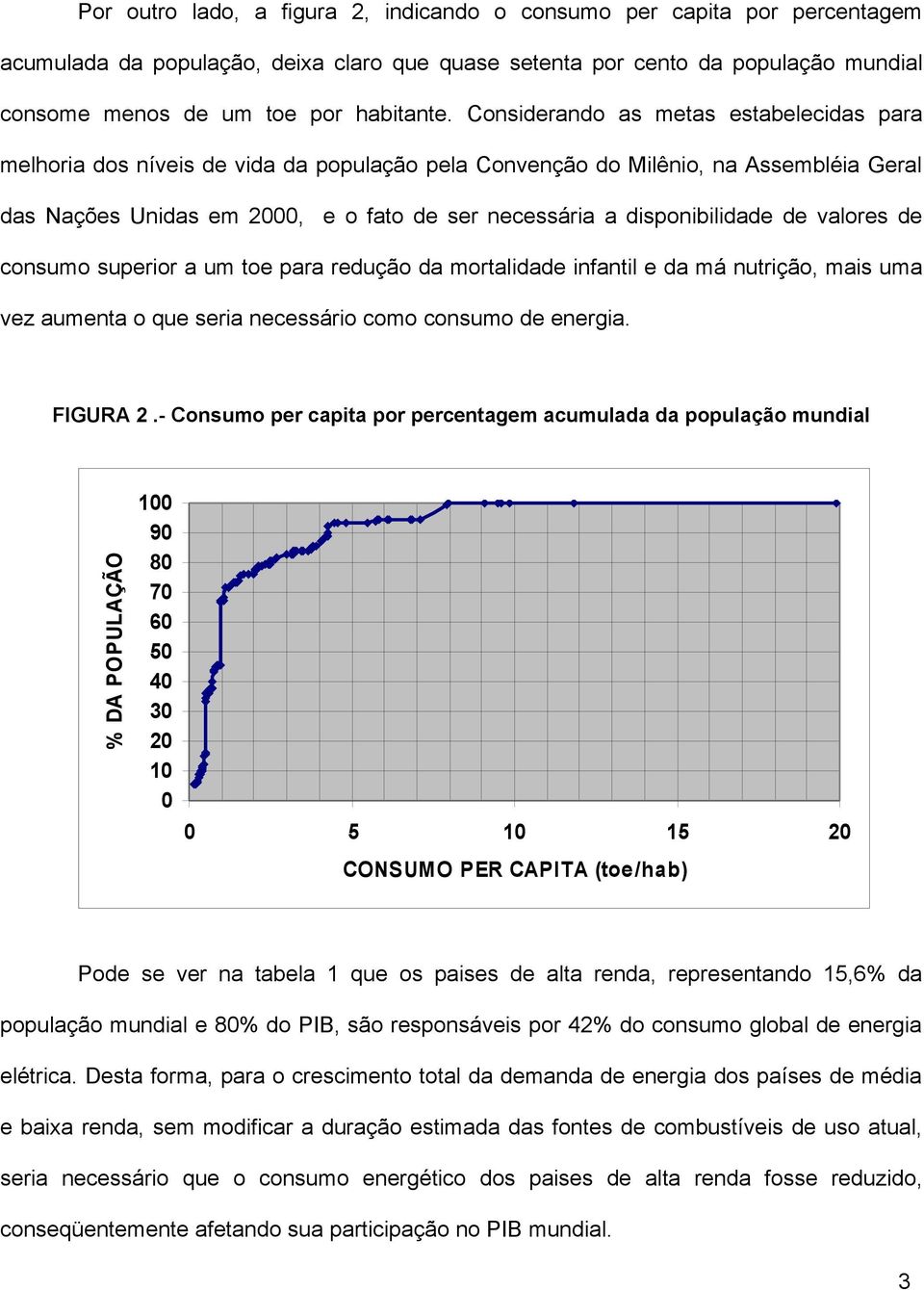 disponibilidade de valores de consumo superior a um toe para redução da mortalidade infantil e da má nutrição, mais uma vez aumenta o que seria necessário como consumo de energia. FIGURA 2.