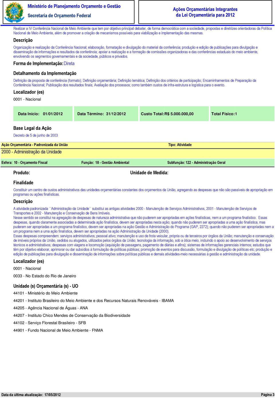 Organização e realização da Conferência Nacional; elaboração, formatação e divulgação do material da conferência; produção e edição de publicações para divulgação e disseminação de informações e