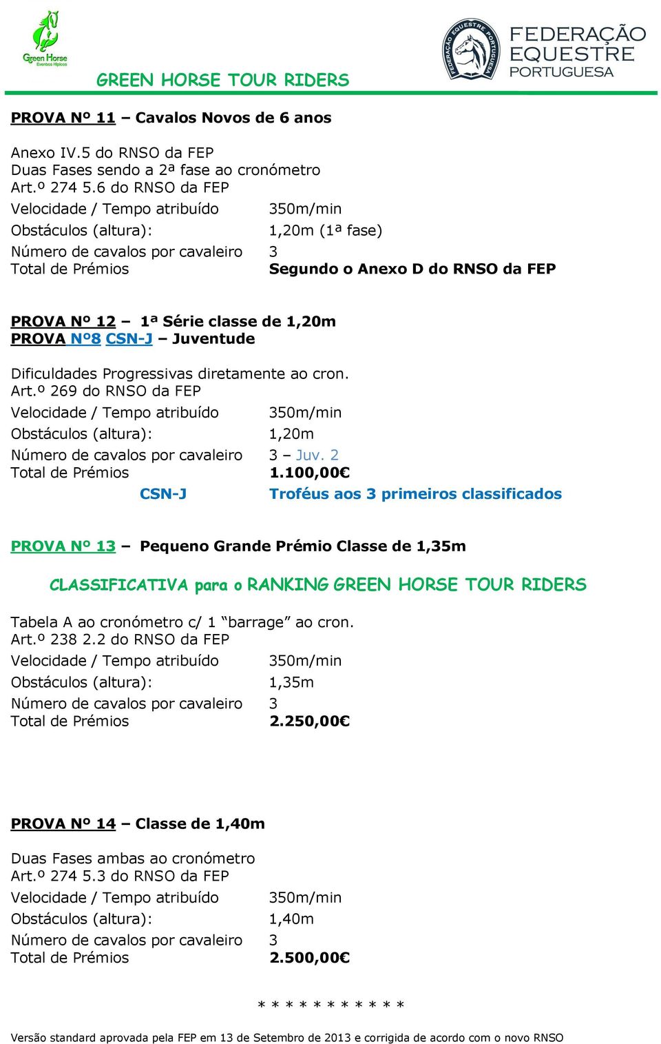 Art.º 269 do RNSO da FEP Obstáculos (altura): 1,20m Juv. 2 1.