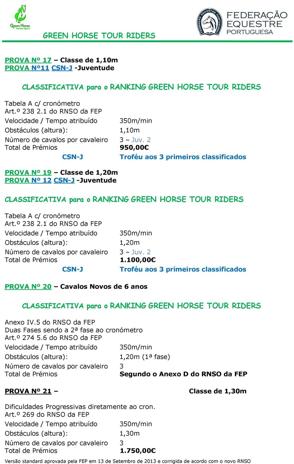 1 do RNSO da FEP Obstáculos (altura): 1,20m Juv. 2 1.