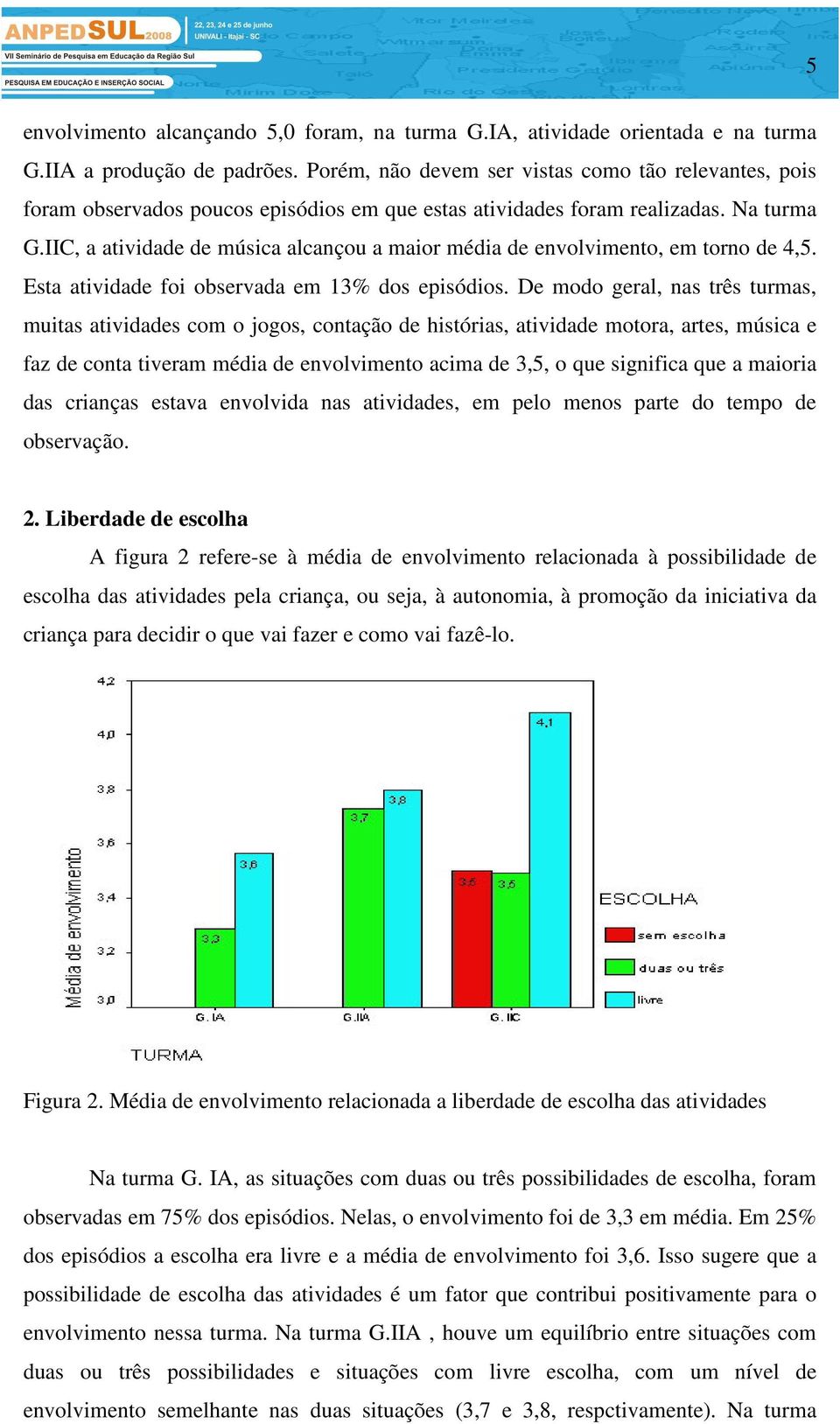 IIC, a atividade de música alcançou a maior média de envolvimento, em torno de 4,5. Esta atividade foi observada em 13% dos episódios.