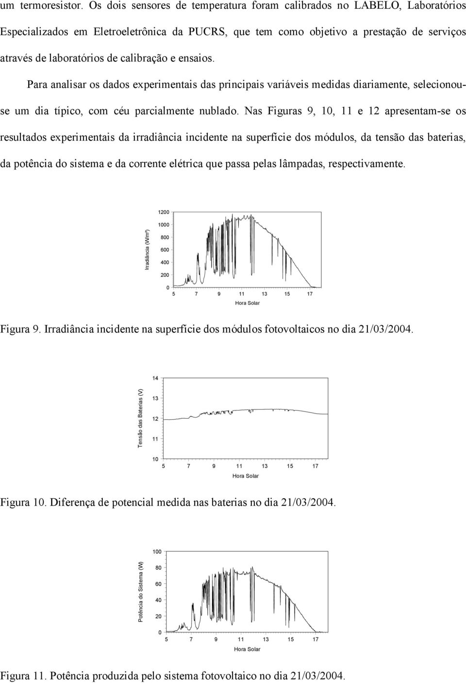 calibração e ensaios. Para analisar os dados experimentais das principais variáveis medidas diariamente, selecionouse um dia típico, com céu parcialmente nublado.