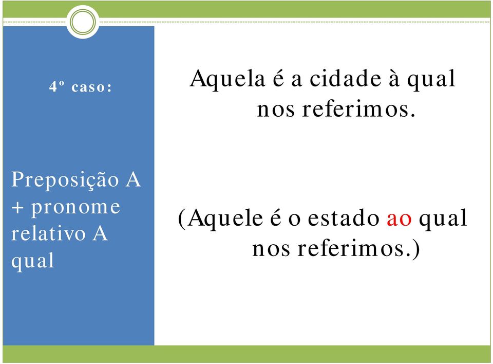 Preposição A + pronome relativo