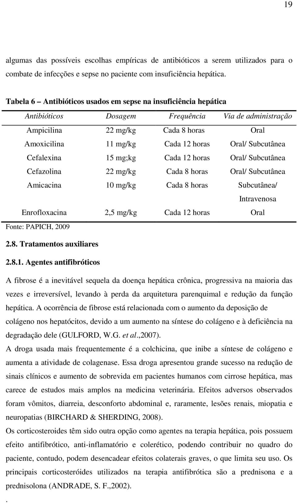 Subcutânea Cefalexina 15 mg;kg Cada 12 horas Oral/ Subcutânea Cefazolina 22 mg/kg Cada 8 horas Oral/ Subcutânea Amicacina 10 mg/kg Cada 8 horas Subcutânea/ Intravenosa Enrofloxacina 2,5 mg/kg Cada 12