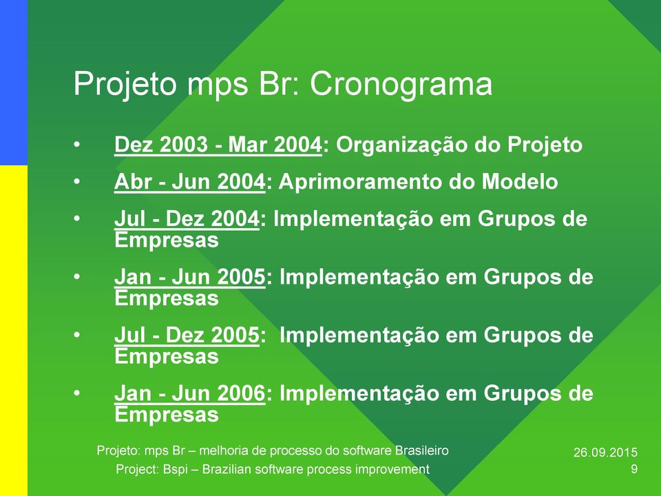 Implementação em Grupos de Empresas Jul - Dez 2005: Implementação em Grupos de Empresas Jan -