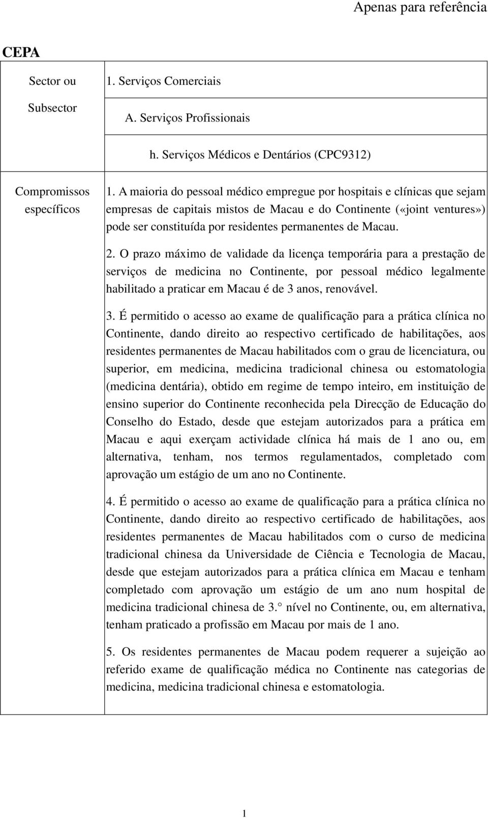 Macau. 2. O prazo máximo de validade da licença temporária para a prestação de serviços de medicina no Continente, por pessoal médico legalmente habilitado a praticar em Macau é de 3 anos, renovável.