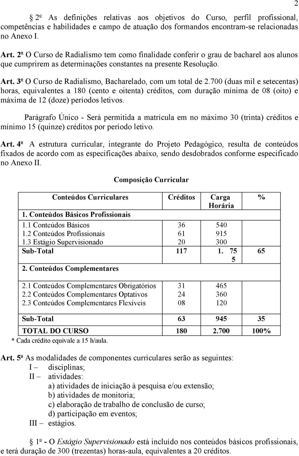 3 o O Curso de Radialismo, Bacharelado, com um total de 2.