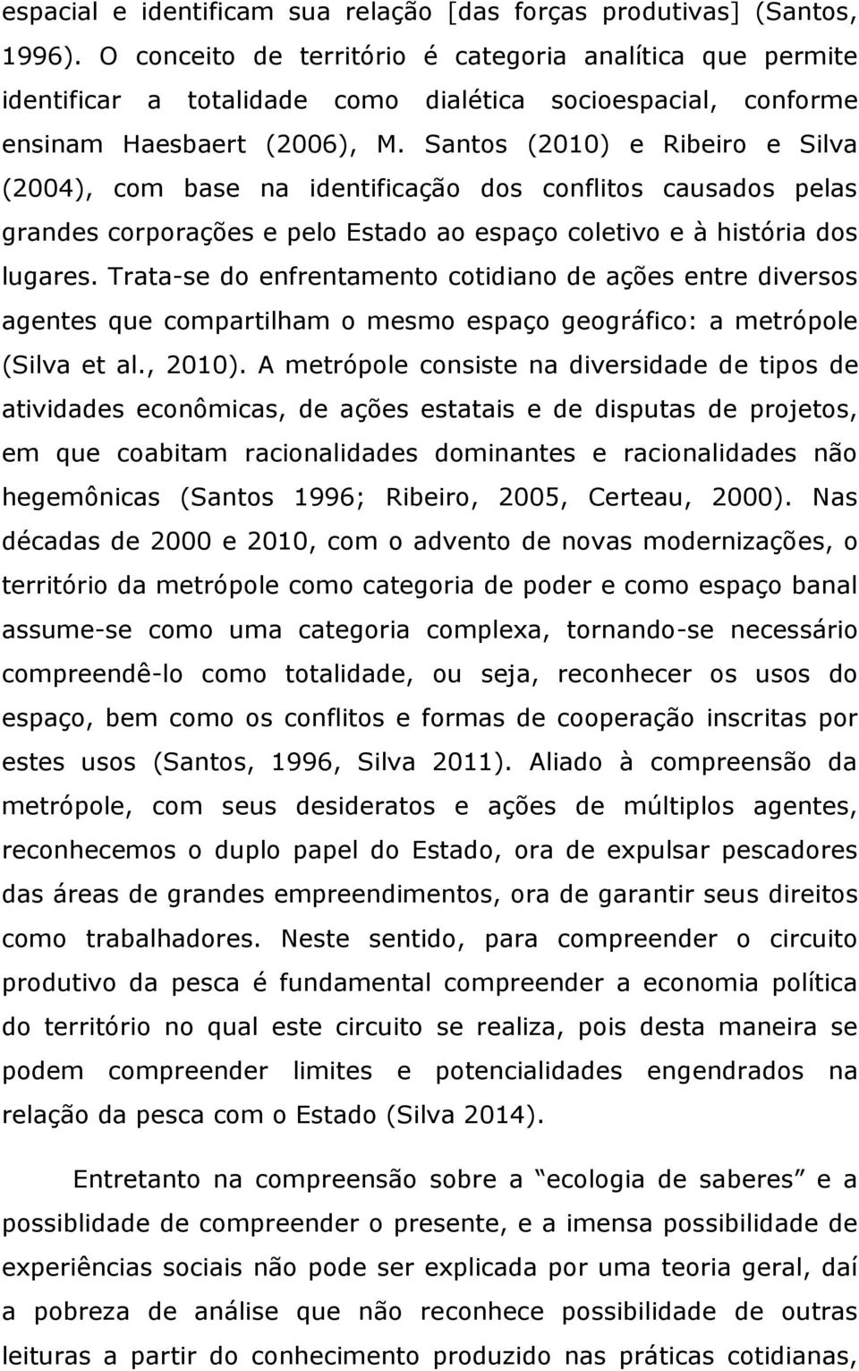 Santos (2010) e Ribeiro e Silva (2004), com base na identificação dos conflitos causados pelas grandes corporações e pelo Estado ao espaço coletivo e à história dos lugares.