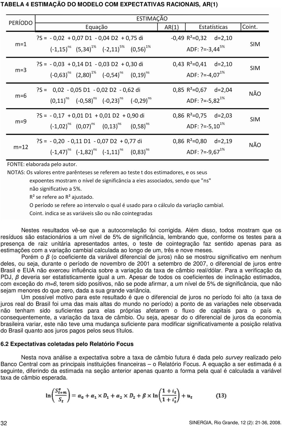 cointegração faz sentido apenas para as estimações com a variação cambial calculada ao longo de um, três e nove meses.