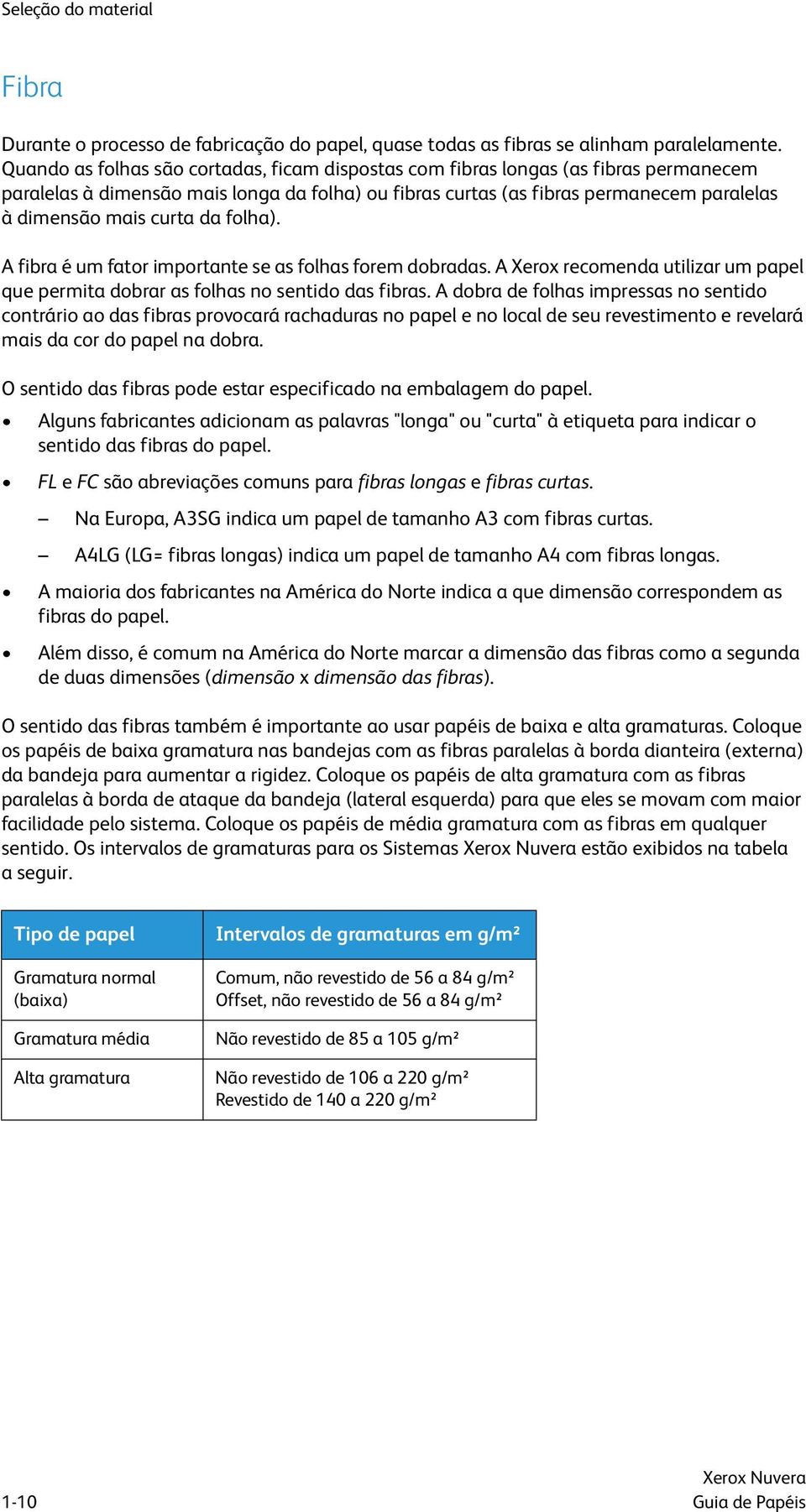 da folha). A fibra é um fator importante se as folhas forem dobradas. A Xerox recomenda utilizar um papel que permita dobrar as folhas no sentido das fibras.