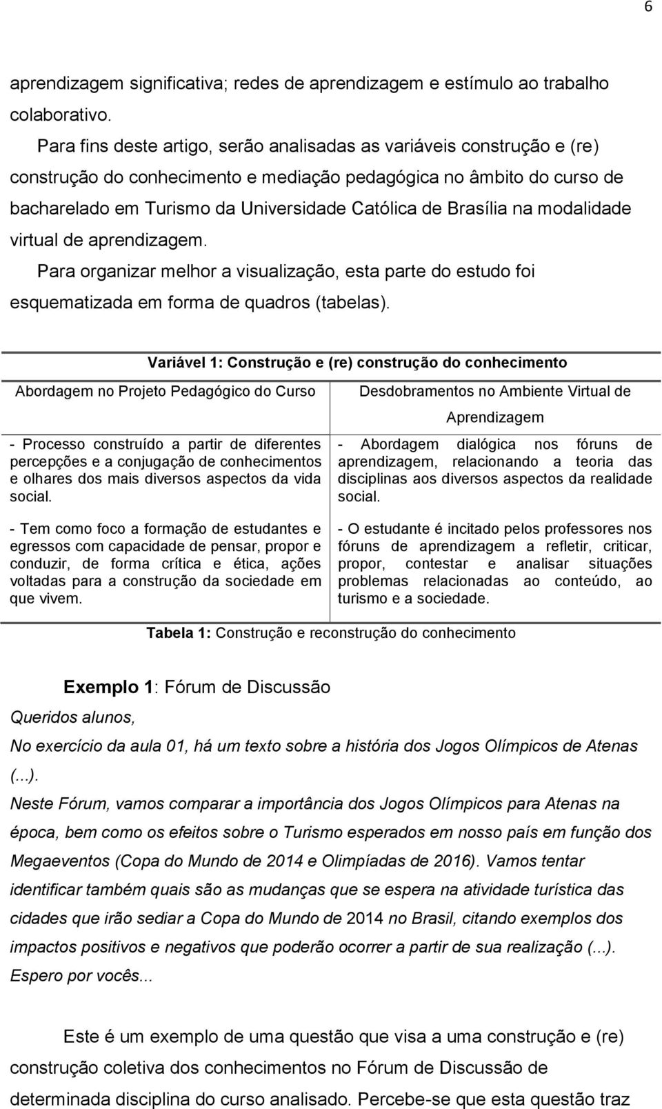 Brasília na modalidade virtual de aprendizagem. Para organizar melhor a visualização, esta parte do estudo foi esquematizada em forma de quadros (tabelas).